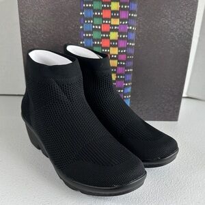 bernie mev. Black Knit Slip-On Wedge Booties. Brand New
